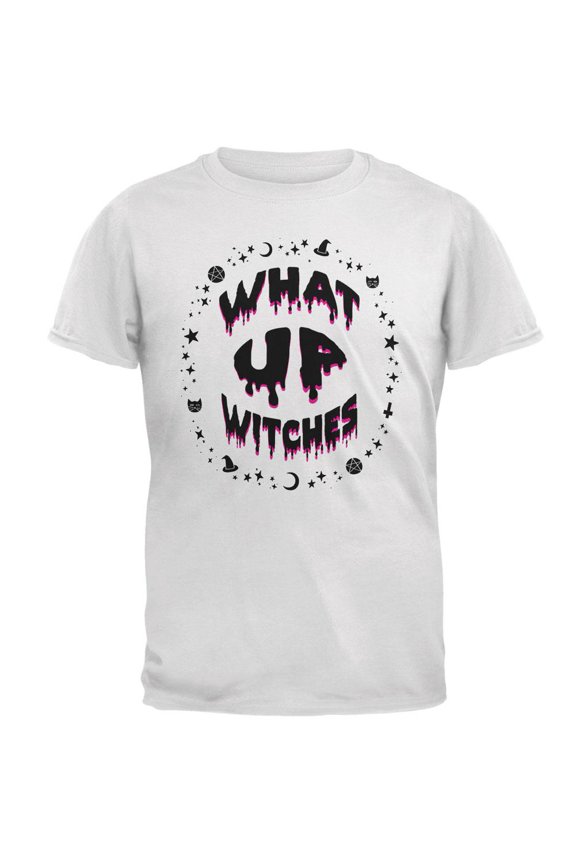 halloween what up witches witchy elements black text mens t shirt