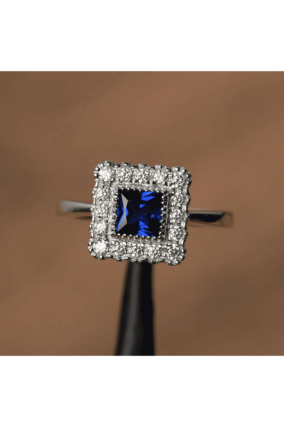 halo rings promise rings sapphire rings princess cut rings silver rings September birthstone rings