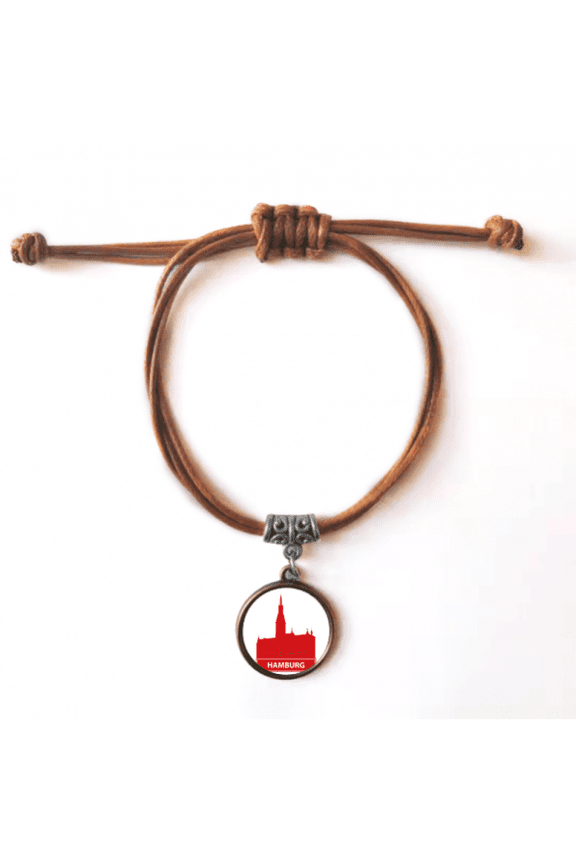 hamburg germany red landmark bracelet leather hide wristband brown jewelry