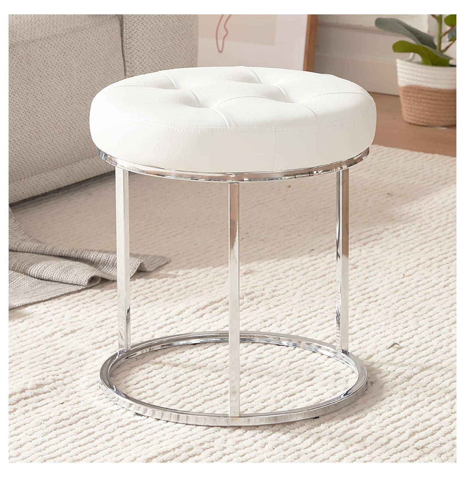 Hillsdale Furniture Sparta Beige Upholstered Scroll Back Gold brushed Metal Vanity Stool White Walmart