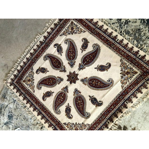 hand block print tablecloth  30" x 30" table top wall hang mural hand made natural cotton