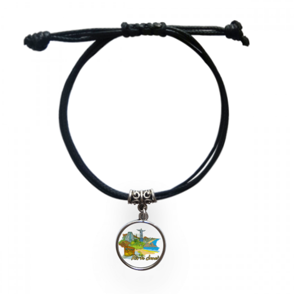 hand-painted brazil rio de janeiro bracelet leather wristband black jewelry