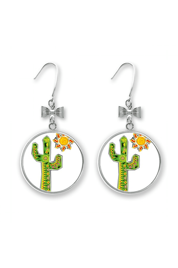 hand-painted cactus mexico culture element bow earrings drop stud pierced hook