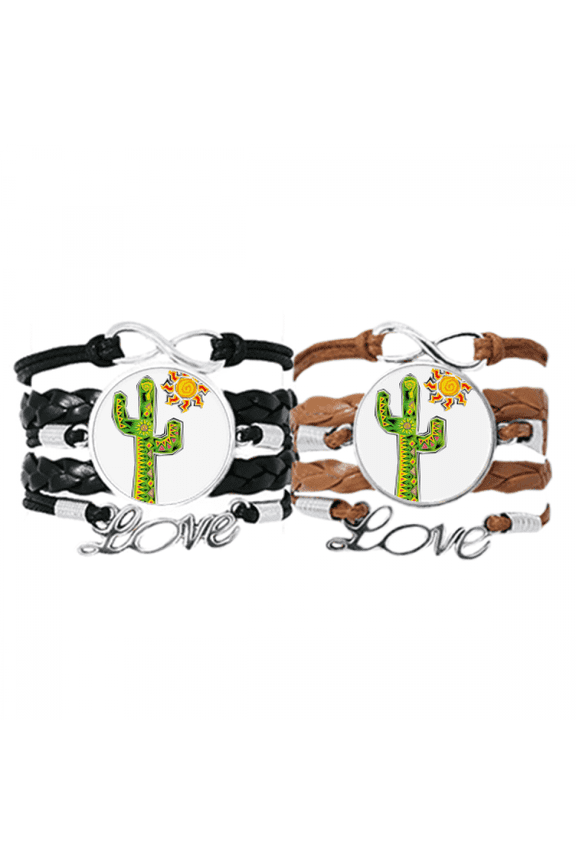 hand-painted cactus mexico culture element bracelet hand strap leather wristband double set