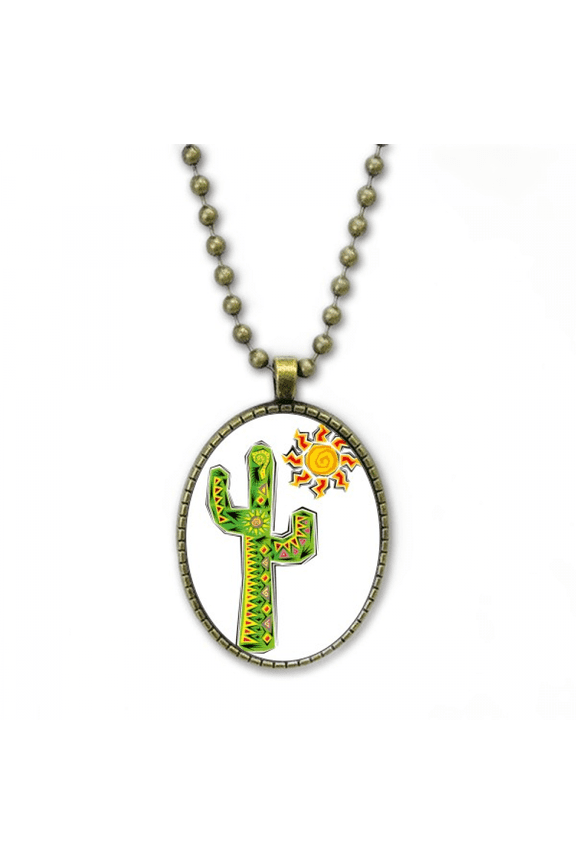 hand-painted cactus mexico culture element necklace vintage chain bead pendant jewelry collection
