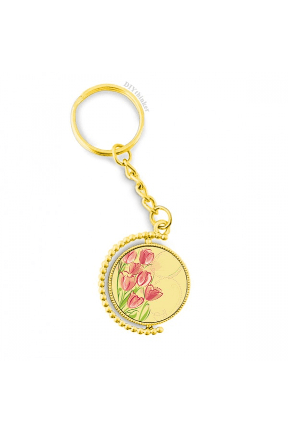 hand painted tulip flower  illustration metal connector key chain  accessory en keyholder