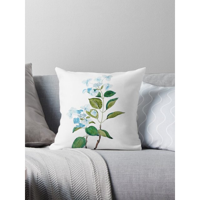 hand painted vintage blue hydrangea flowers Throw Pillow Covers Cases