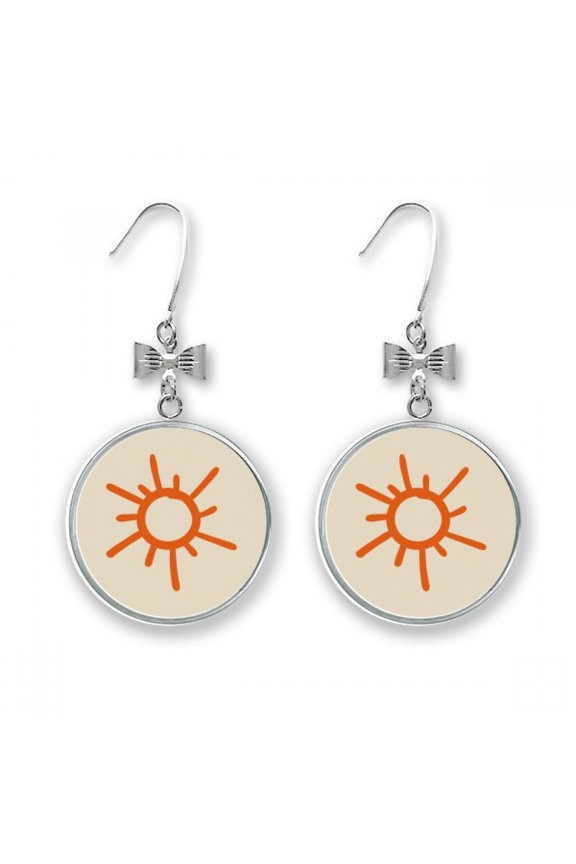 hand painting orange sun sunshine bow earrings drop stud pierced hook