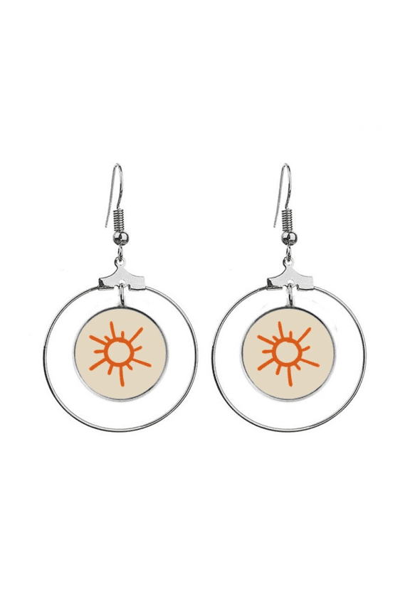 hand painting orange sun sunshine earrings dangle hoop jewelry drop circle
