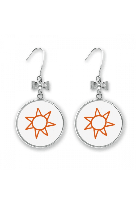 hand painting orange sun weather bow earrings drop stud pierced hook