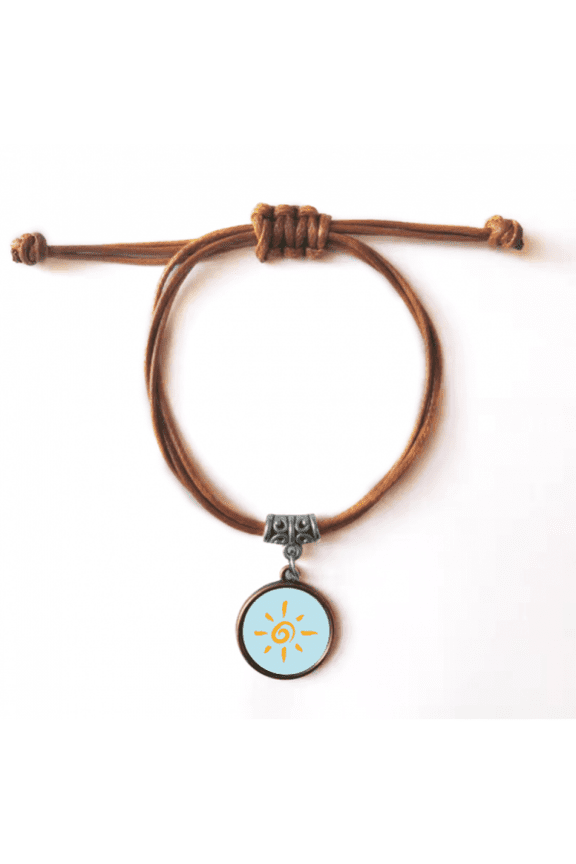 hand painting yellow sun sunshine bracelet leather hide wristband brown jewelry