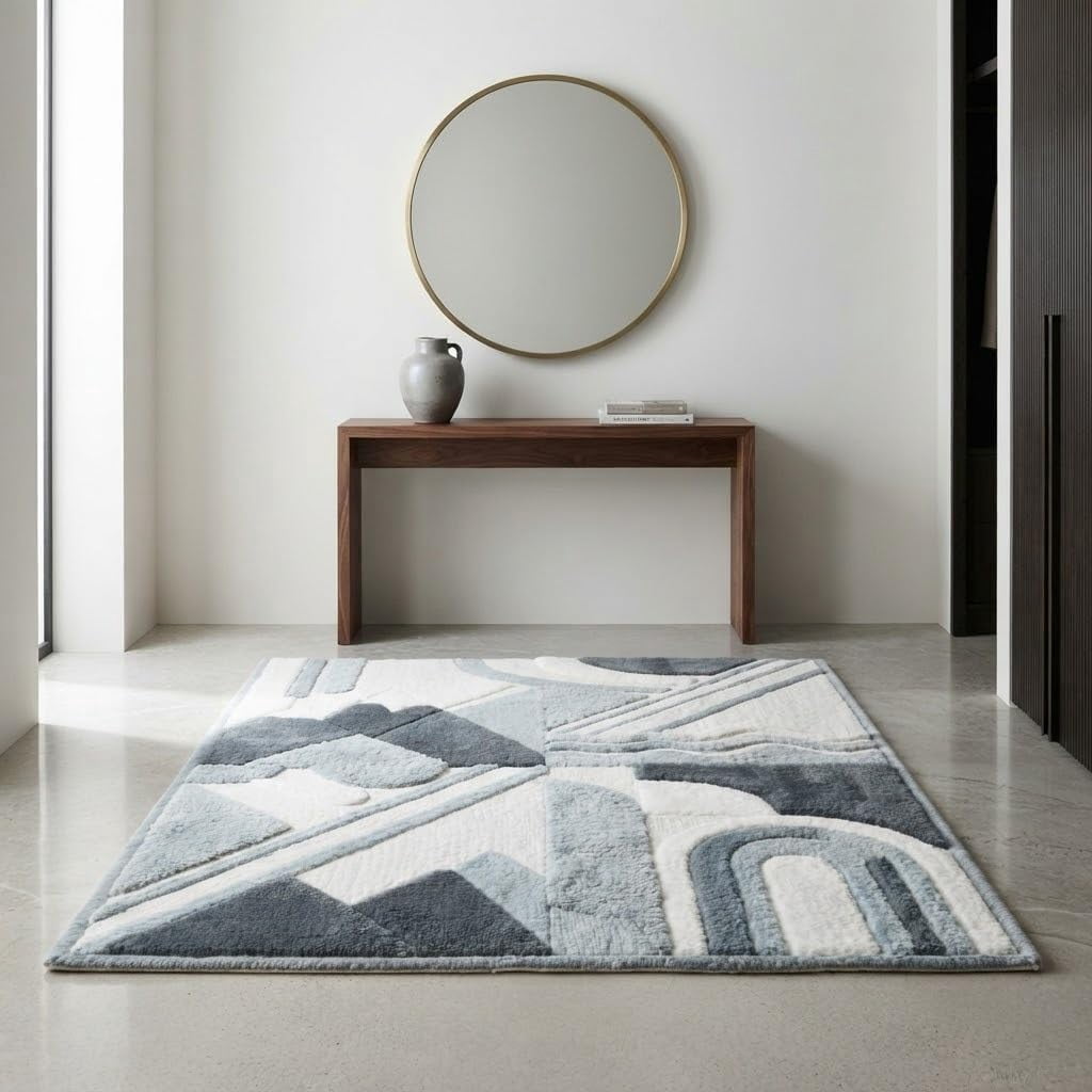 Simple Geometric Patterns Rug hand tufted abstract geometric pattern light blue charcoal and cream ...
