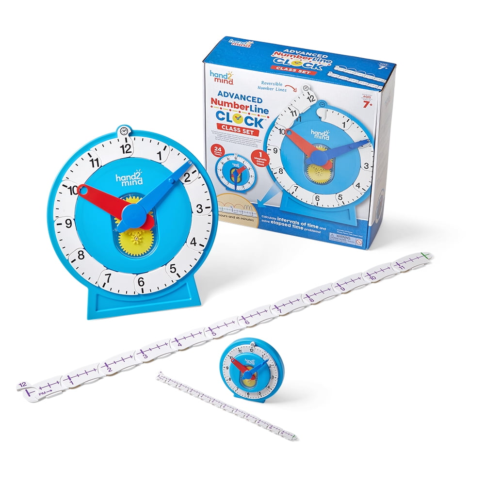 hand2mind Advanced NumberLine Clock, Telling Time Teaching Clock, Elapsed Time Clock, Analog Clock Learning for Kids, Middle School Clock Manipulatives, Teaching Time Classroom Clock (Set of 25)