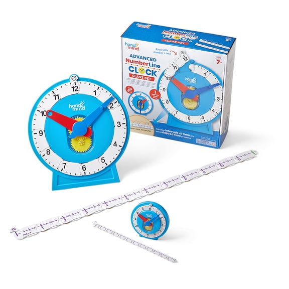 hand2mind Advanced NumberLine Clock, Telling Time Teaching Clock, Elapsed Time Clock, Analog Clock Learning for Kids, Middle School Clock Manipulatives, Teaching Time Classroom Clock (Set of 25)