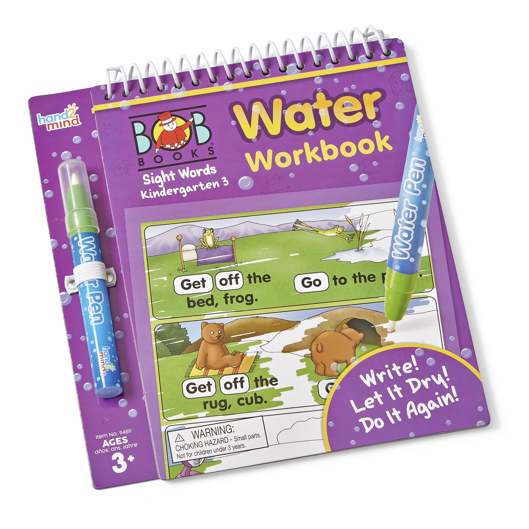 hand2mind Bob Books Water Workbook- Sight Words Kindergarten 3, Water Reveal Coloring Book for Toddlers, Mess Free Painting, Learn to Read, Quiet Time Activities for Kids 3-5, Kids Travel Must Haves