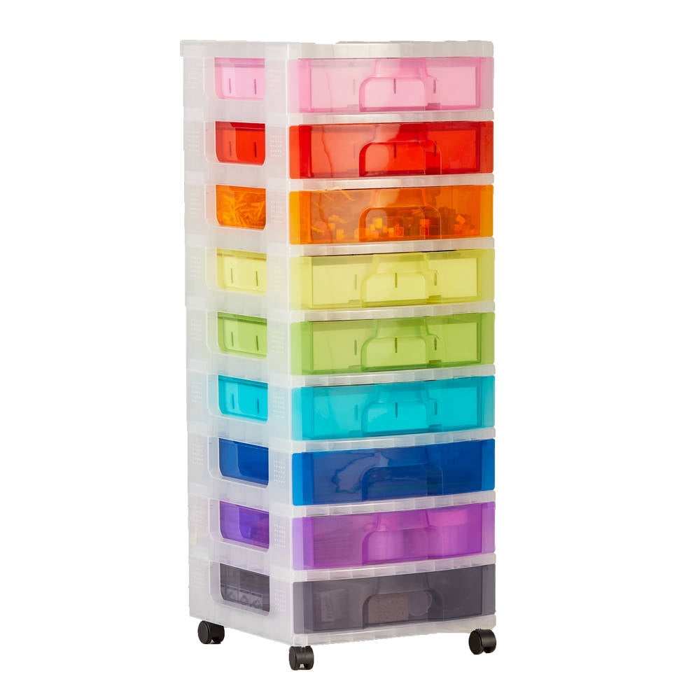 hand2mind Makerspace Classroom Cart, 9 Plastic Drawers, Rolling Storage Organizer with Wheels