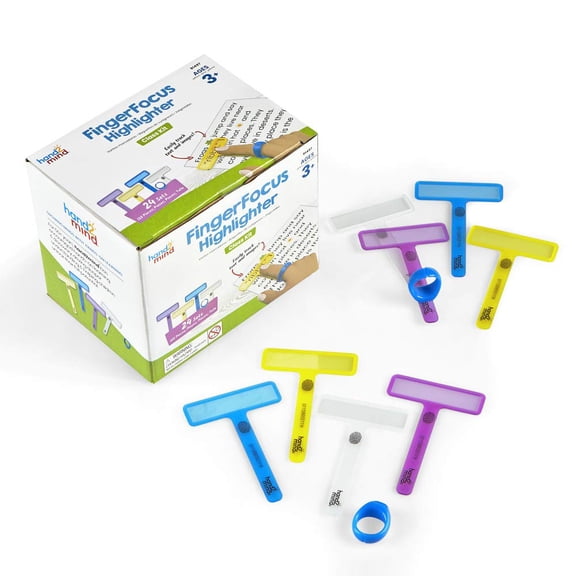 hand2mind Finger Focus Highlighter 24-Pack, Dyslexia Tools For Kids, Guided Reading Strips, ADHD Tools, Colored Overlays for Reading, Reading Tools for Kids, Calm strips, Homeschool Supplies, Ages 3+