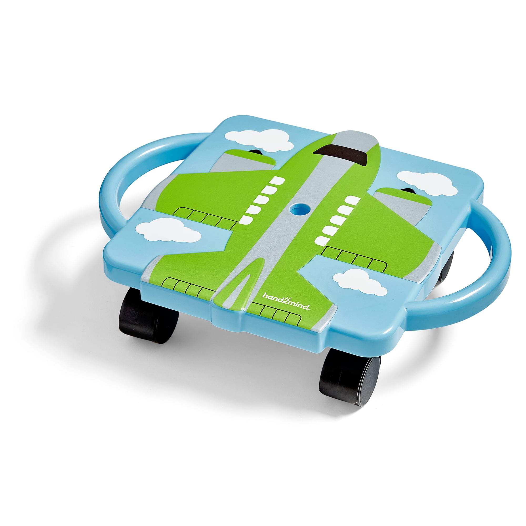 Hand2mind Green Plane Glider Scooter Board with Safety Handles, 5-Inch Wheel Diameter, Ages 5+