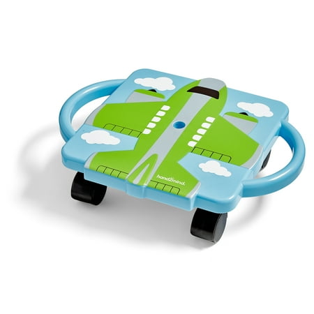 Hand2mind Green Plane Glider Scooter Board with Safety Handles, 5-Inch Wheel Diameter, Ages 5+