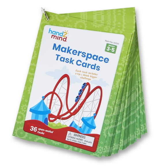 hand2mind Makerspace Task Cards, STEM Learning Cards for Kids Grade 3-5, 36 STEM Activities, Kids Building Projects, Learning Cards, Educational Toys, Fun Ideas on What to Build, Classroom Supplies