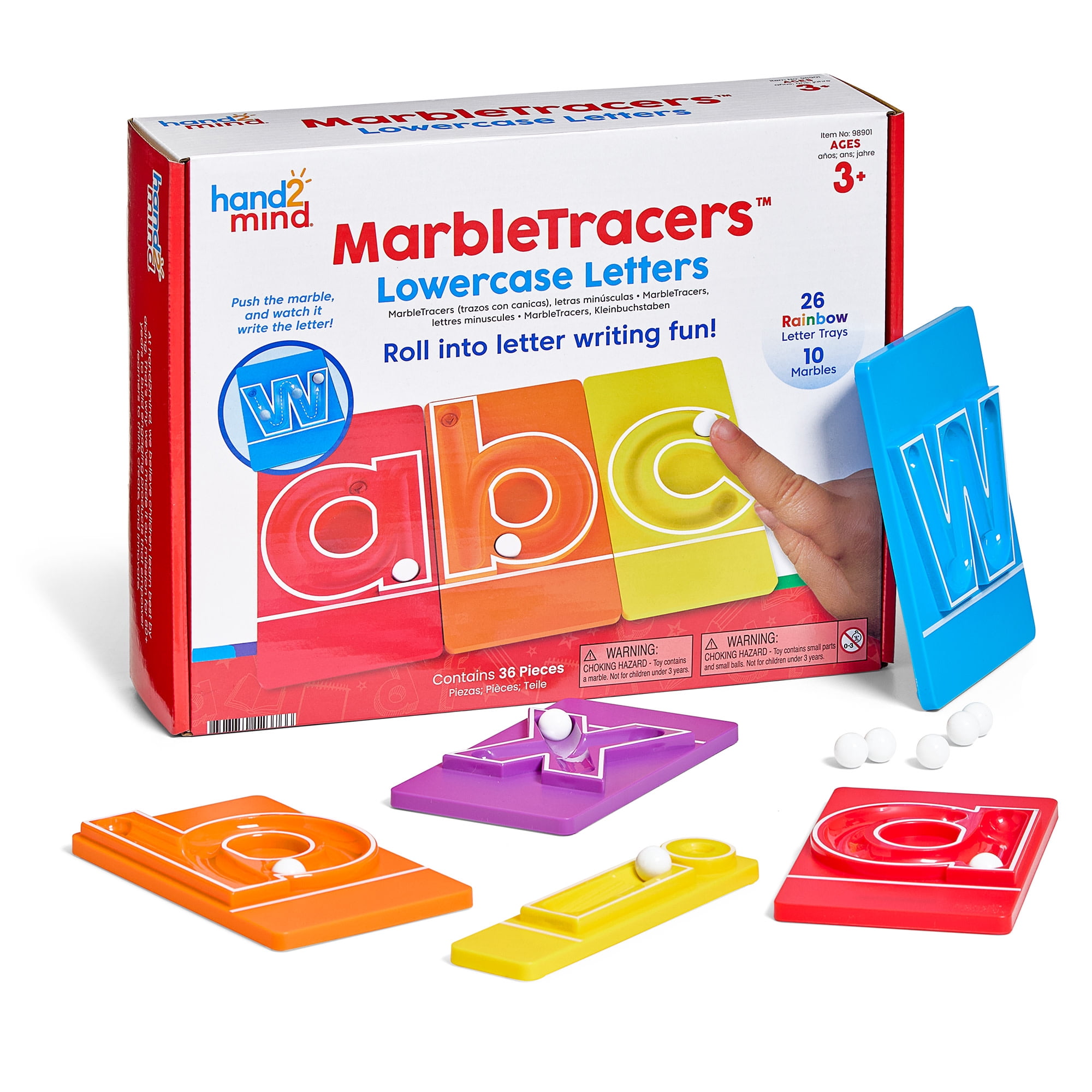 hand2mind MarbleTracers - Lowercase Letters, 24 Letter Tracing Trays, 10 Marbles