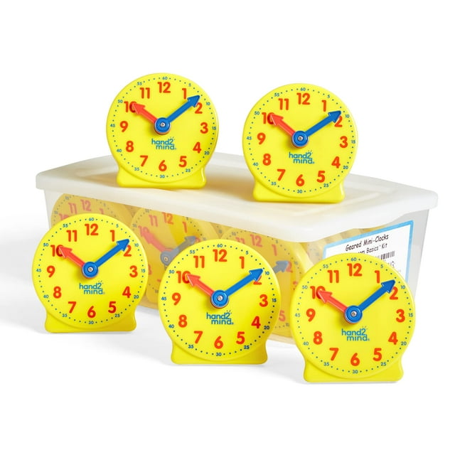 hand2mind Mini Geared Clock, MMF7 Telling Time Teaching Clock, Learn to