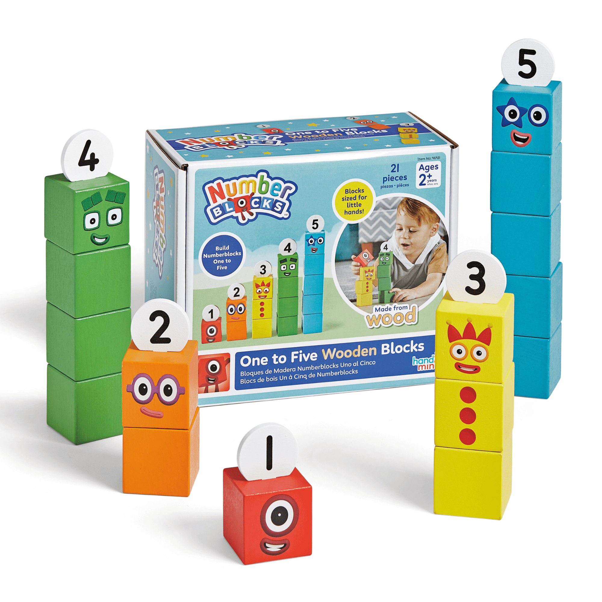 hand2mind Numberblocks One to Five Wooden Blocks, Building Blocks, Math Toys for Kids