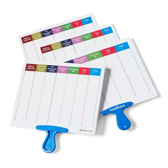 hand2mind Place Value Answer Boards, Double-Sided Dry Erase Paddles with Handle, Classroom Whiteboards for Students, Math Manipulatives 4th Grade, Math Teacher Must Haves (Set of 4)