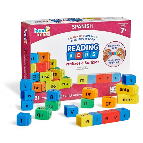 hand2mind Spanish Reading Rods Prefixes & Suffixes, Word Building Activities, Spelling Toys Phonemic Awareness