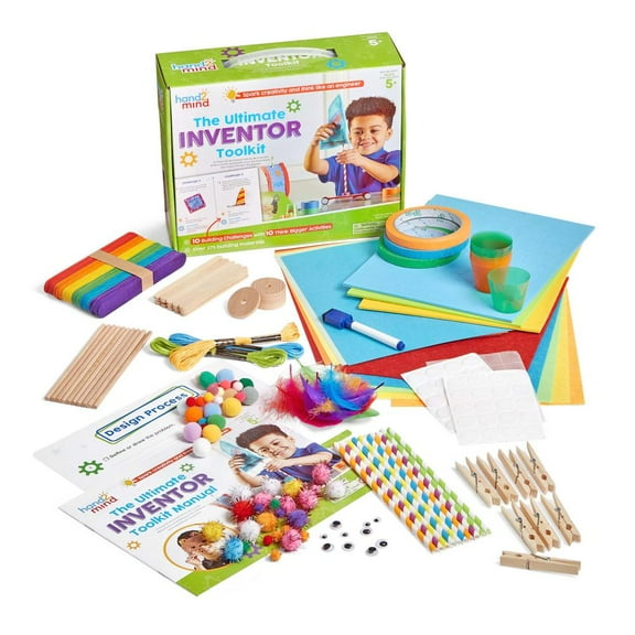 hand2mind Ultimate Inventor Toolkit, Ages 5+, 10 Building Challenges, 250 Kids Building Materials