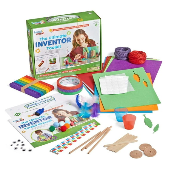 hand2mind Ultimate Inventor Toolkit, for Ages 8 and Up, 10 Building Challenges and 250 Kids Building Materials
