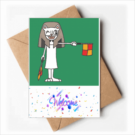handball referee indicates flag cartoon Welcome Back Greeting Cards Envelopes Blank