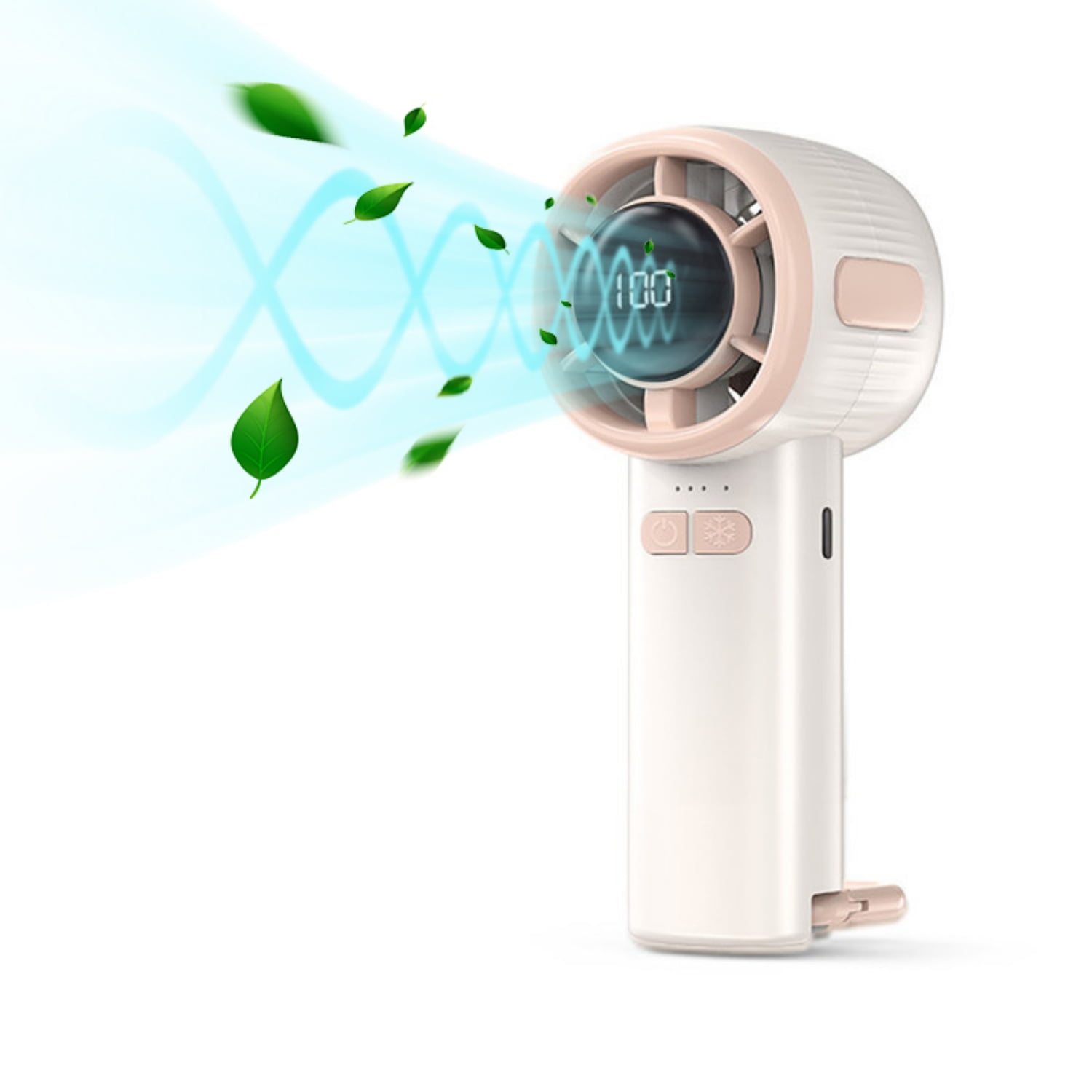 BN-LINK Mini Handheld Fan, Four Speeds Adjustable USB Rechargeable Fan, Portable Fan With Hook & Digital Display, Gifts for Makeup Stylish Girl Women Men Indoor/Outdoor Travel, White