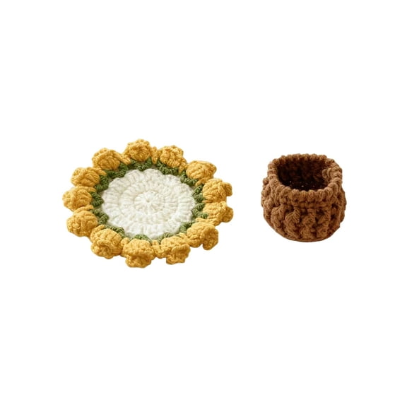 handmade coaster Handmade Crochet Rose Coaster Set Knitted Flower Basket Insulation Pad Decorative Table Mat Handcrafted Yarn Art Gift for Home Decor Two-in-One Functional Coaster and Storage Basket