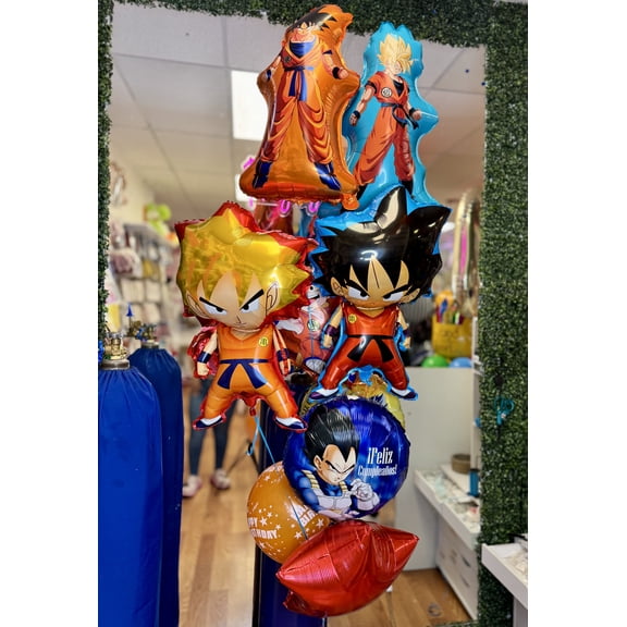 design  picked Blast Anime Balloons, Z Fighter Celebration bouquet for happy birthday comics orange and blue theme