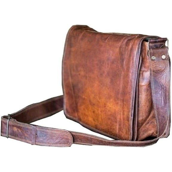handolederco. 15 Inch Leather Full Flap Messenger Handmade Bag Laptop Bag Satchel Bag Padded Messenger Bag School Brown (15X11)