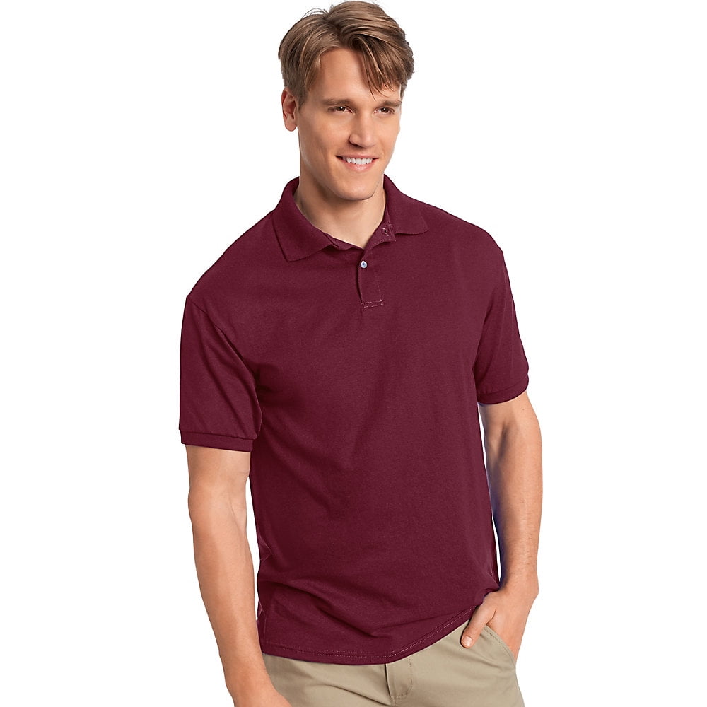 Hanes Men s Cotton Blend EcoSmart Jersey Polo 054X Walmart