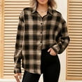 thumbnail image 1 of Trushoes Women's Oversized Plaid Shirt - Button Down, Casual Versatile, Polyester - Khaki, Size M, 1 of 7