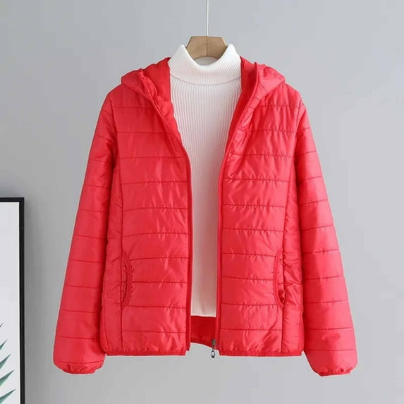 haneshirts Women's Plus 3XL Cotton Quilted Jacket - Red, Hooded Full-Zip with Pockets, Lightweight for Spring/Fall Casual Wear