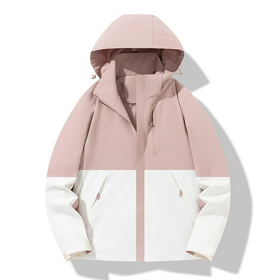 Trushoes Women's S White Nylon Jacket - Hooded, Color Block, Water Resistant, Breathable, Full Zip with Pockets for Outdoor & Commuter Use
