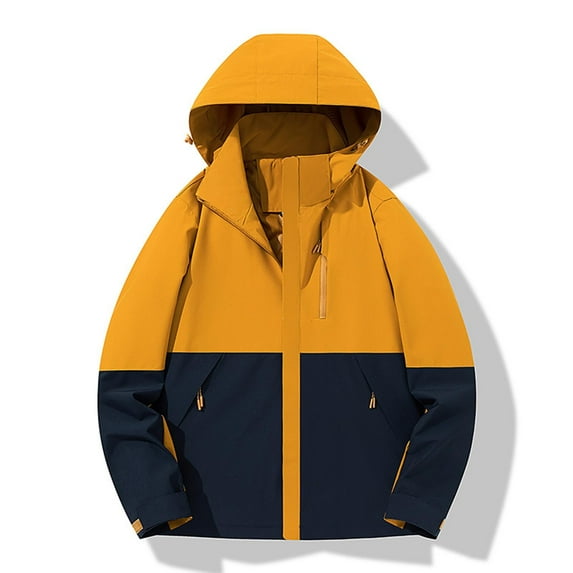 Trushoes Women's Water-Resistant Nylon Jacket - Hooded Color Block Full-Zip, Quick-Drying for Hiking & Commuting, Yellow, Size L