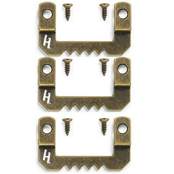 hangz 20001 canvas flat mount sawtooth picture hanger value pack, 20lb, 10-pack, antique brass