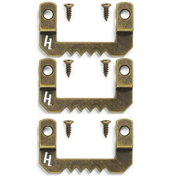 hangz 20001 canvas flat mount sawtooth picture hanger value pack, 20lb, 10-pack, antique brass