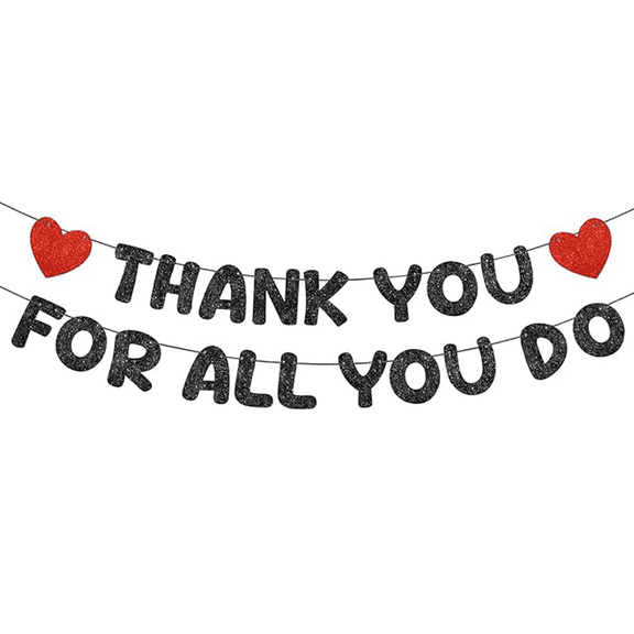 hank You for All You Do Blue Glitter Banner, Heart Accents, Appreciation Party Decoration