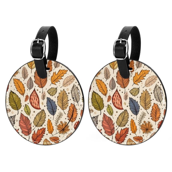 hanksgiving Leaves 2pcs PU Leather Round Bag Tags Suitcase Handbag Tags with Privacy Cover and Name ID Tag for Travel Luggage, Handbags, Backpacks, School Bags