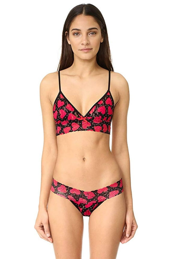 Women Queen Of Hearts Lace Bralette,Black/Red,Medium