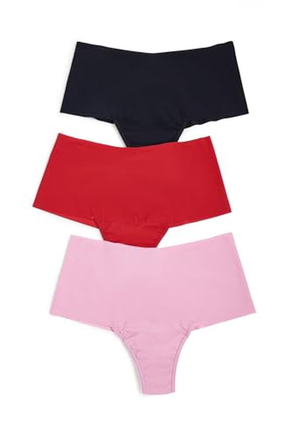 Women's Breathe Hi Rise Thong 3 Pack, Black/Crimson/Provence Pink, L