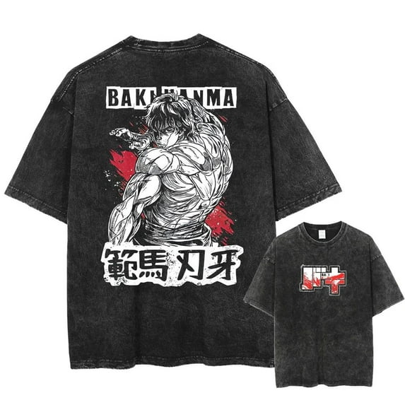 hanma baki t-shirt short sleeve anime men's and women's summer retro breathable loose black XS-3XL