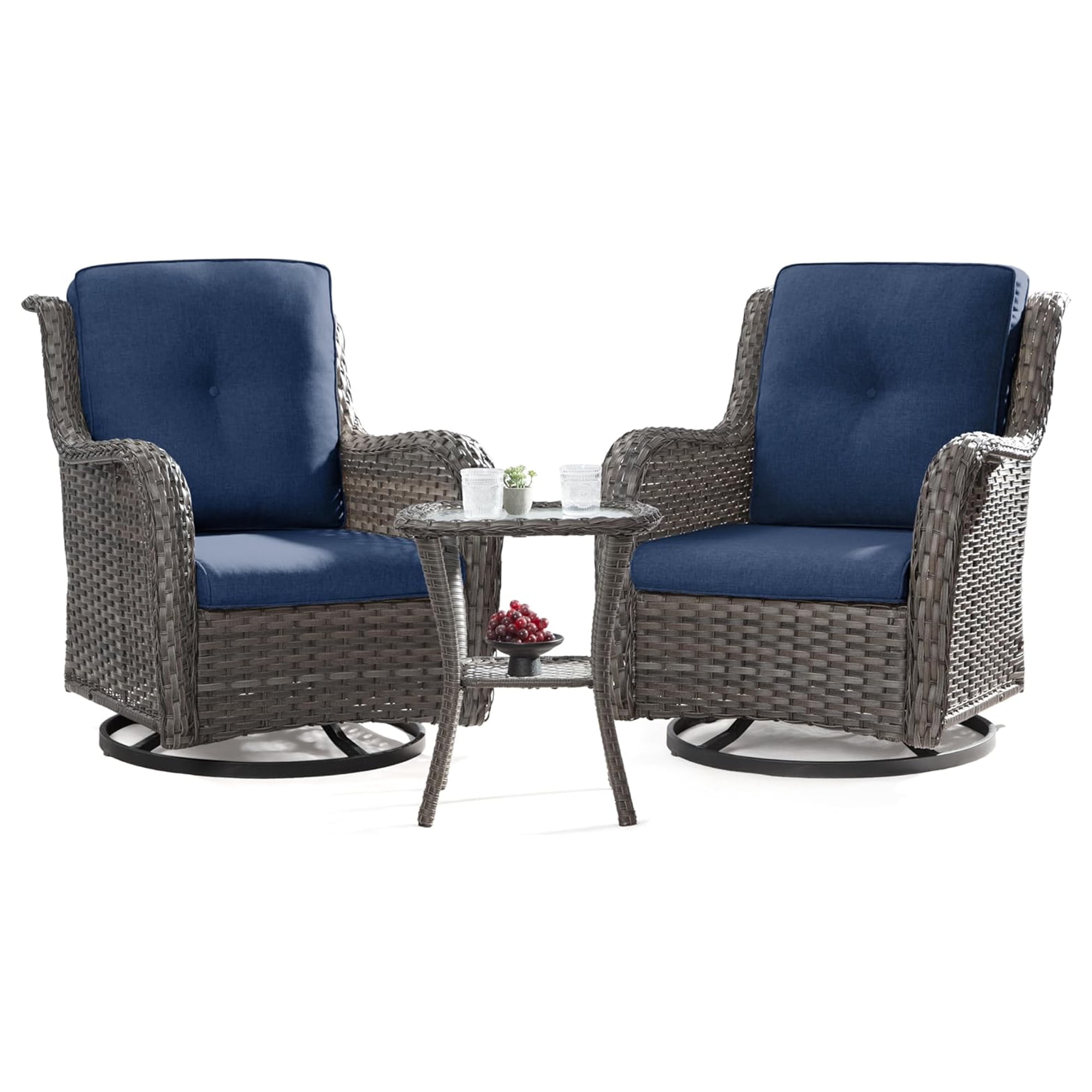 Luxury Outdoor Swivel Rocker Patio Chairs Set Of 2, High Back Swivel Patio Chairs With 6-Inch Thick Cushions, Wicker Outdoor Glider For