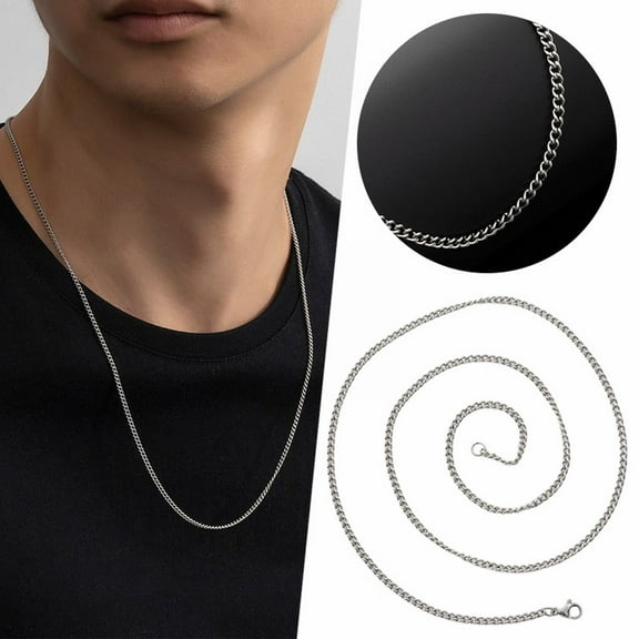 hanxiulin 24 inch metal necklace men's simple titanium steel chain stainless steel side chain thin twisted chain women's accessories with chain